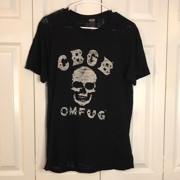 Black CBGB Skull Burnout Graphic T-Shirt - Picture 1 of 3